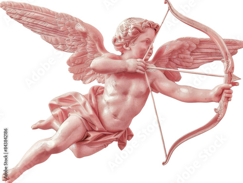 A pink cherub angel with wings, holding a bow and arrow, in a flying pose.