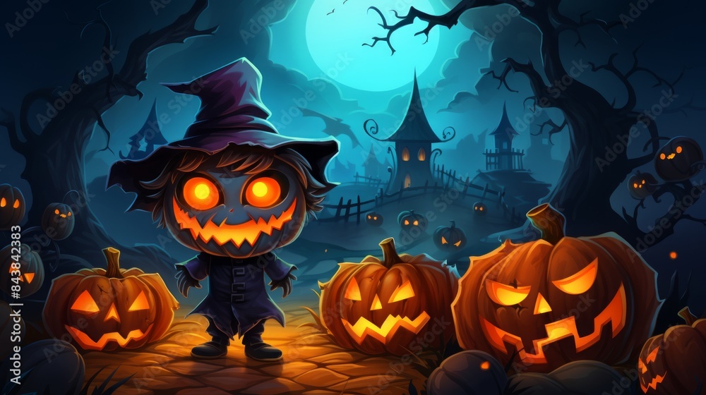 halloween background with pumpkin in cartoon style halloween background with pumpkin in cartoon style
