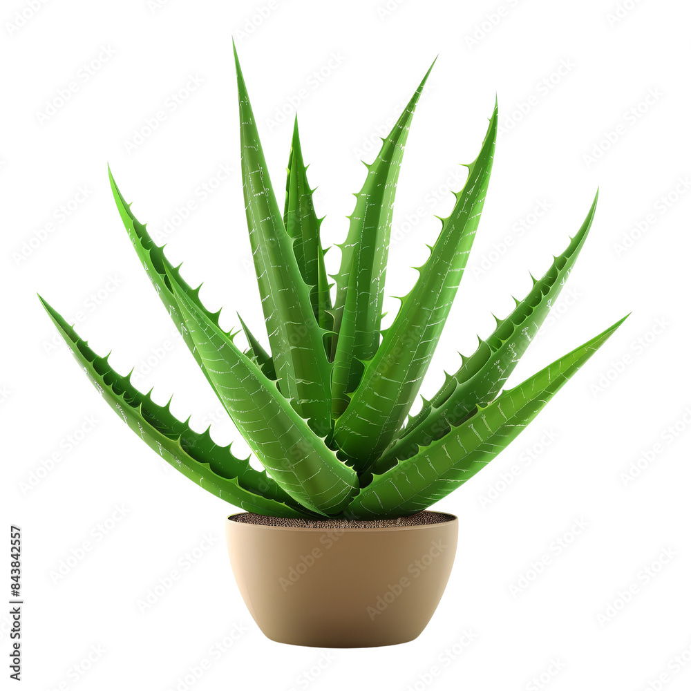 A potted aloe vera plant with thick, green leaves. A potted aloe vera plant with thick, green leaves.