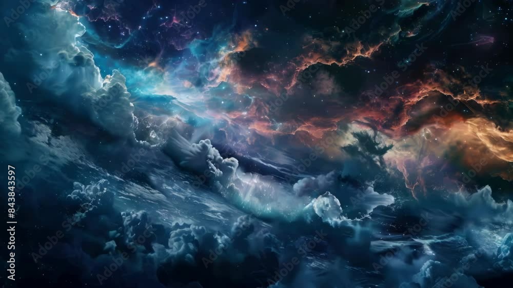 Colorful and vibrant space scene with clouds and stars Colorful and vibrant space scene with clouds and stars
