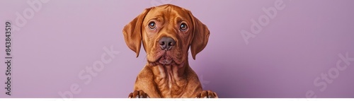 Adorable brown dog against a lilac background. Perfect for pet lovers  dog-themed projects  and websites requiring cute animal visuals.