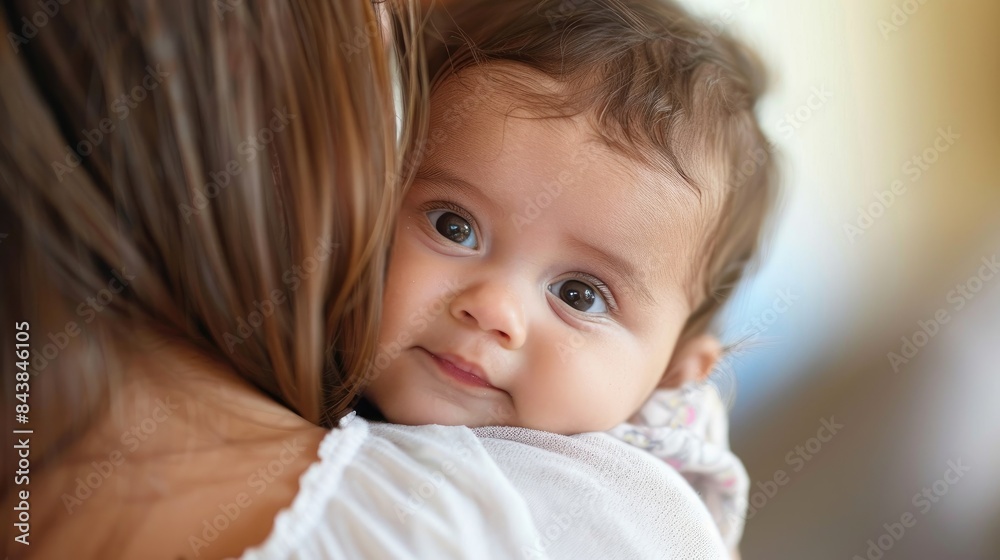 Mother Cuddling Baby in Diaper at Home Close Up Mother Cuddling Baby in Diaper at Home Close Up