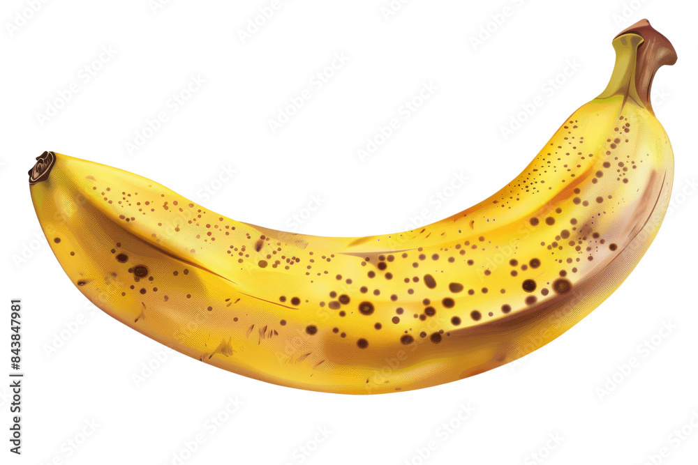 A single ripe banana with brown spots isolated on a black background. A single ripe banana with brown spots isolated on a black background.