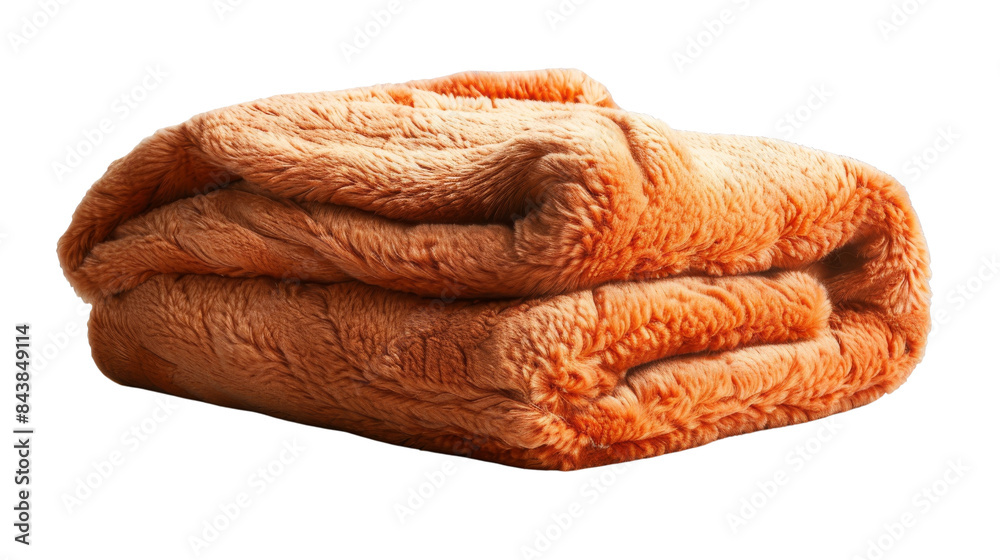 A soft, folded orange fur blanket with a smooth texture. The blanket is folded in half and laid flat. A soft, folded orange fur blanket with a smooth texture. The blanket is folded in half and laid flat.