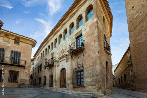 Palace of Nuñez Cortes in Chinchila de Montearagon in Albacete, Castilla la Mancha, Spain, plateresque style seen from the church square photo