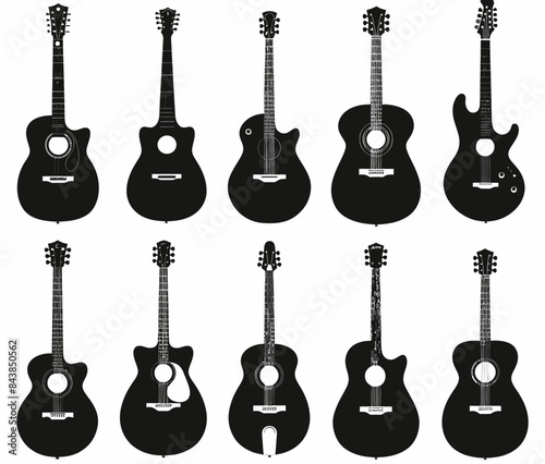 a series of guitar silhouettes on a white background