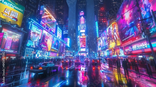 Times Square in New York City is a major tourist destination, known for its bright lights, Broadway shows, and giant billboards. photo