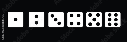 Game dice set isolated on transparent background. Set of dice in flat and linear design from one to six. Traditional game die with marked with different numbers of dots . vector illustration.