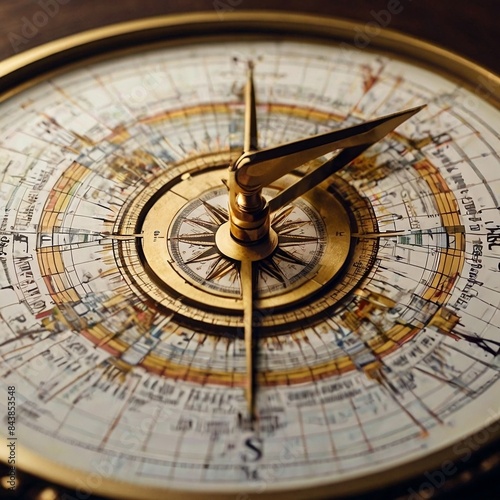 Navigational old traditional compass, Close up photo