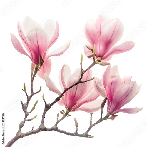 Pink magnolia flowers isolated on white background
