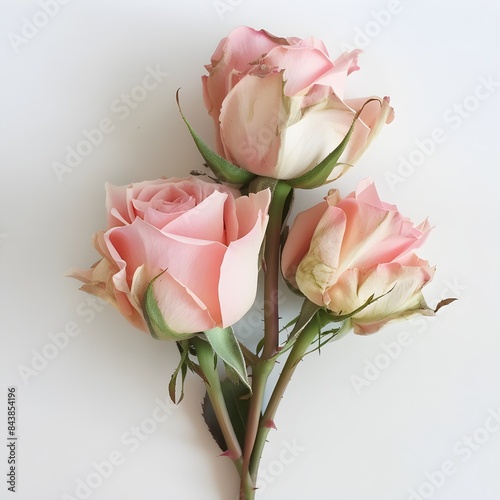 Bunch of pink roses on the white background 