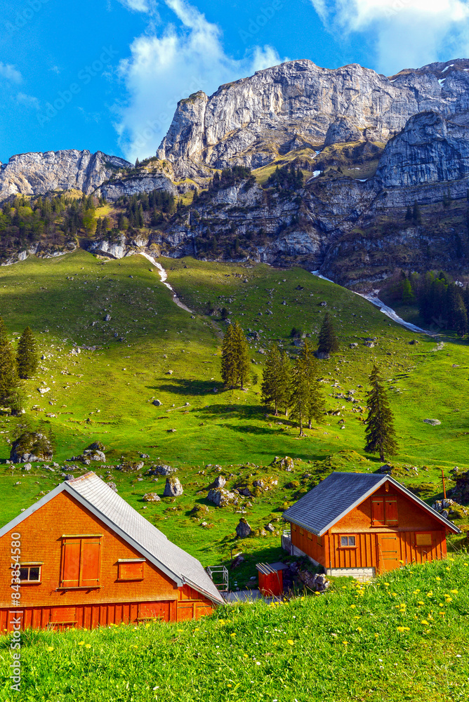 Obraz premium Die Seealp am Seealpsee im Alpsteingebirge, Kanton Appenzell Innerrhoden (Schweiz)