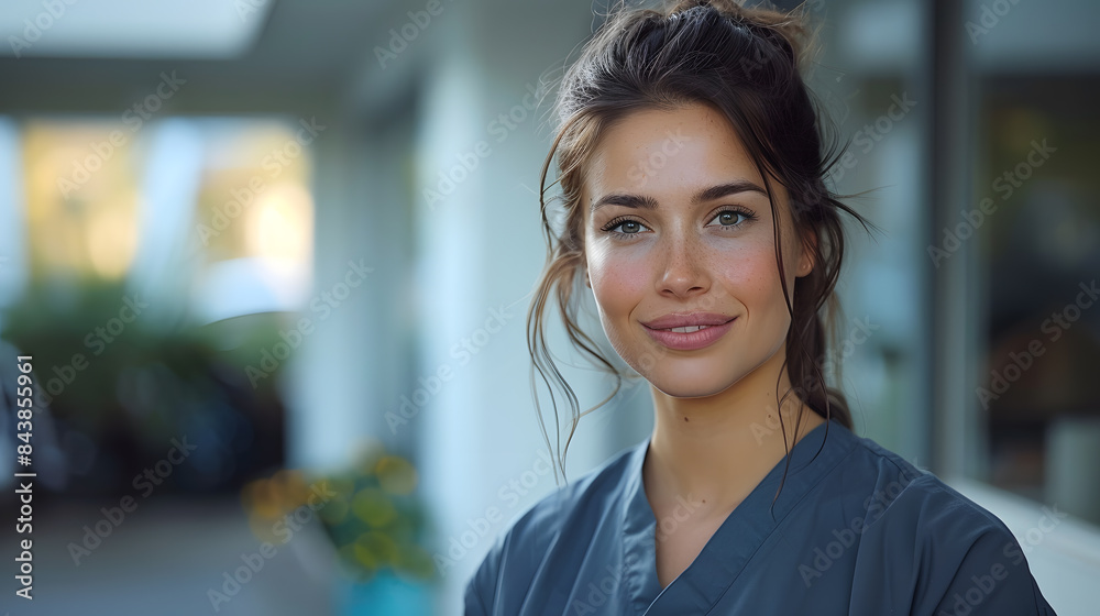 Female medical assistant with a clipboard in clinic Female medical assistant with a clipboard in clinic