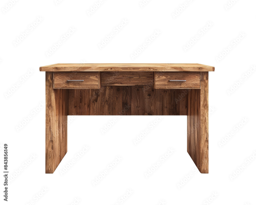 A wooden desk with three drawers isolated on a black background. The desk has a simple design and is perfect for a home office. A wooden desk with three drawers isolated on a black background. The desk has a simple design and is perfect for a home office.