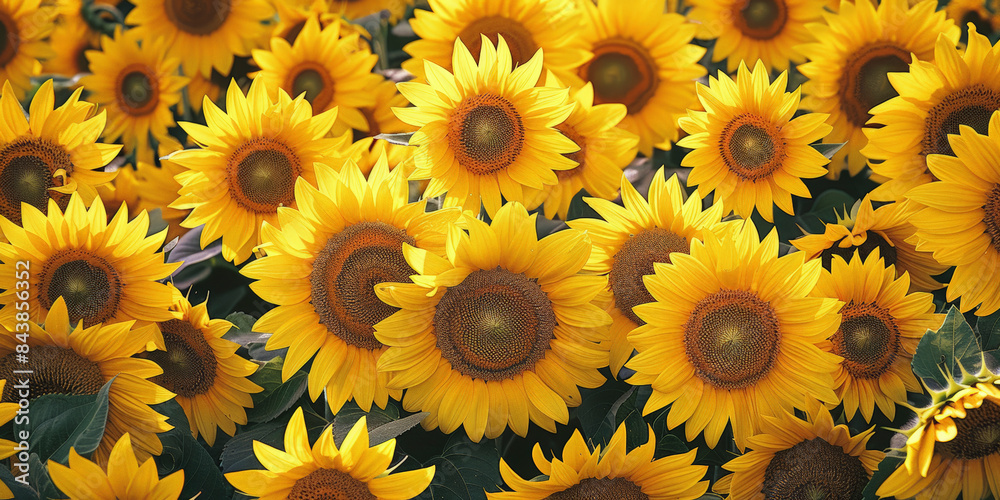 A vibrant field of sunflowers in full bloom, showcasing their bright yellow petals and brown centers, basking in the sunlight. A vibrant field of sunflowers in full bloom, showcasing their bright yellow petals and brown centers, basking in the sunlight.