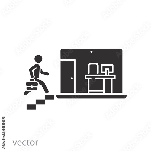 hybrid work icon, office employee on workplace online, leader job flexibility, flat symbol on white background - vector illustration