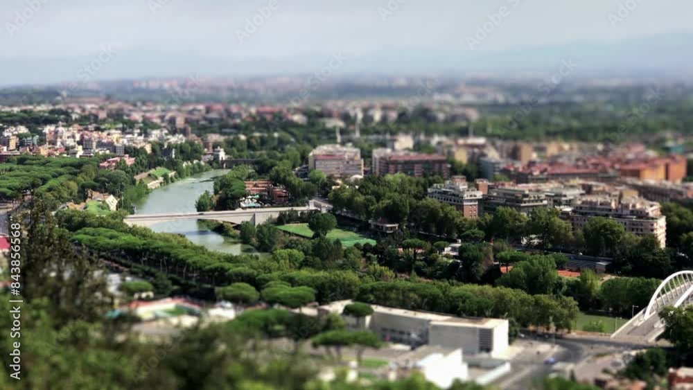 Panoramic view of Rome, seen from the Zodiaco Terrace. Miniature effect, panorama. Panoramic view of Rome, seen from the Zodiaco Terrace. Miniature effect, panorama.