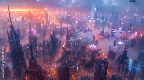 city with a lot of tall buildings and a plane flying over it