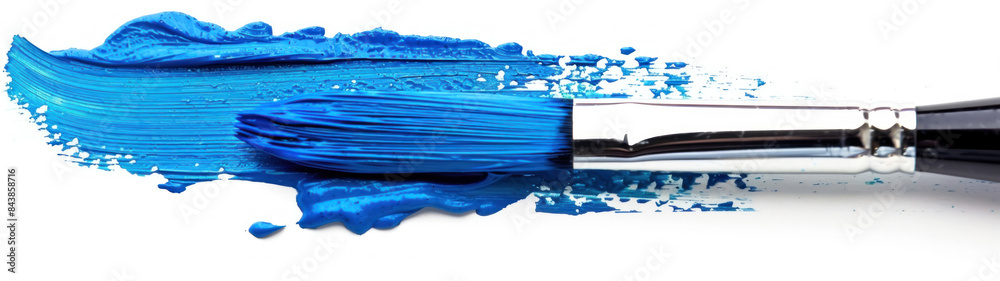 Blue Paintbrush Art Supplies, Dipped in Paint, 2D, Abstract Background Blue Paintbrush Art Supplies, Dipped in Paint, 2D, Abstract Background
