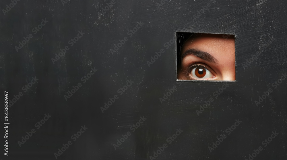 Secretive Person Peeking from Behind, Close-up Realistic Portrait Secretive Person Peeking from Behind, Close-up Realistic Portrait
