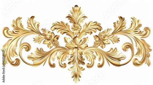 ornate golden baroque floral design element isolated on white background intricate classic decoration