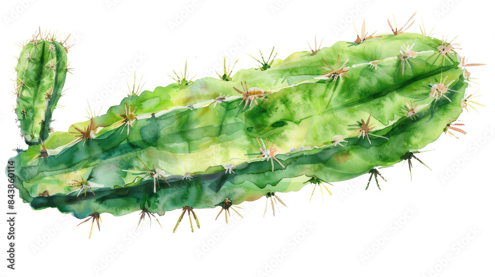 Naklejka premium Close-up of a green cactus with spines and a new growth. A vibrant and textured image perfect for nature or desert themes.