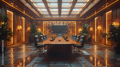Conference table and chairs in the modern meeting room. photo