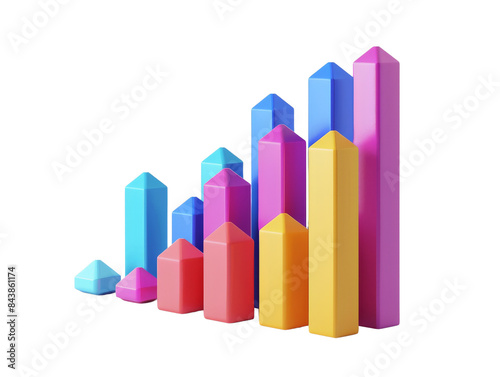 Colorful 3D bar graph with ascending bars representing growth and success.