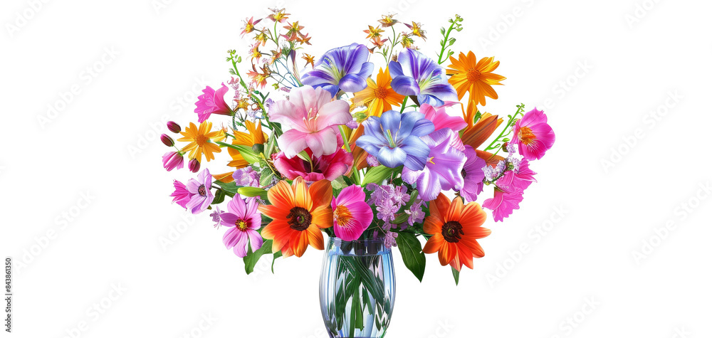 Colorful bouquet of flowers in a glass vase. Colorful bouquet of flowers in a glass vase.