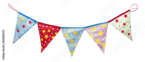 Colorful bunting with stars isolated on black background.