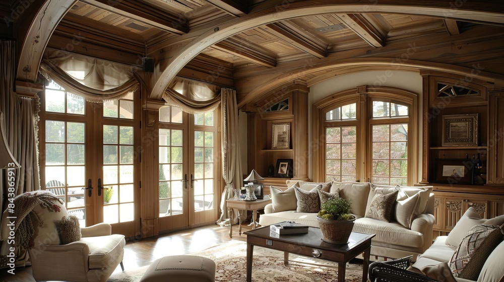rustic radiance curved ceilings and woodwork charm in a cozy living room interior design