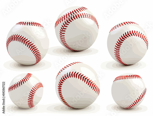 a set of six baseballs with red stitching on them