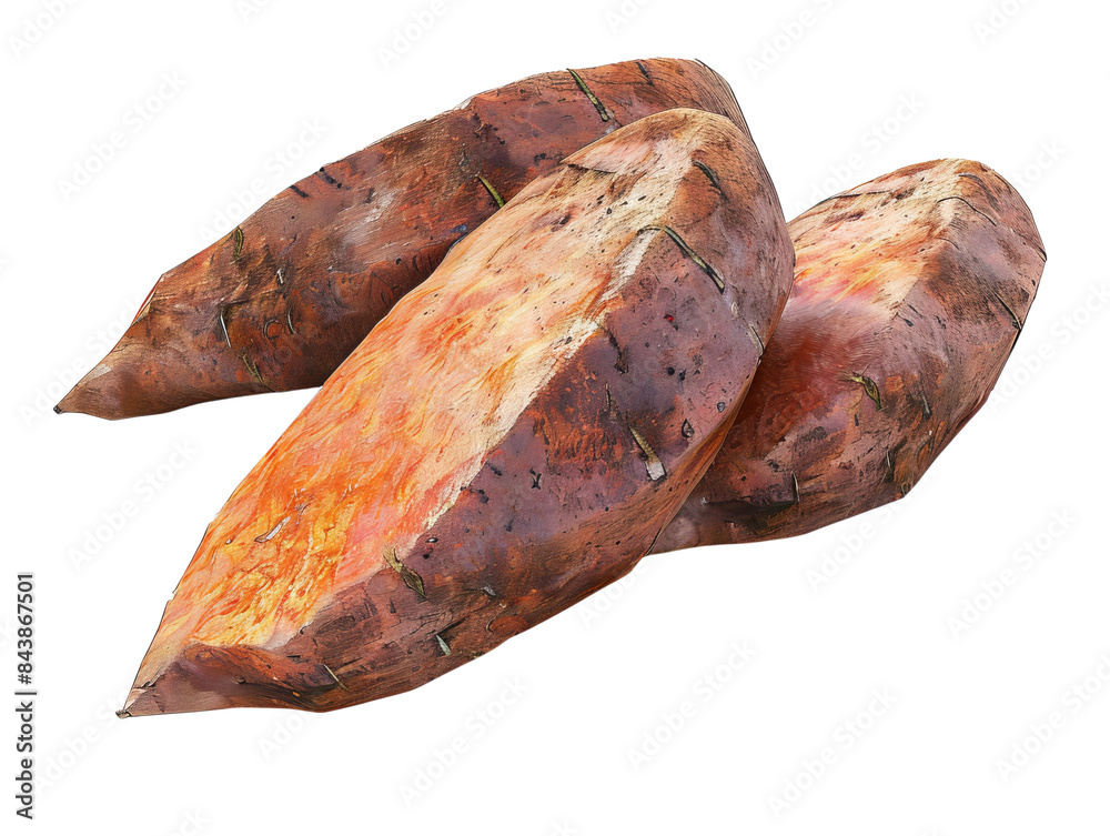 Three slices of roasted sweet potato, isolated on a black background. Three slices of roasted sweet potato, isolated on a black background.