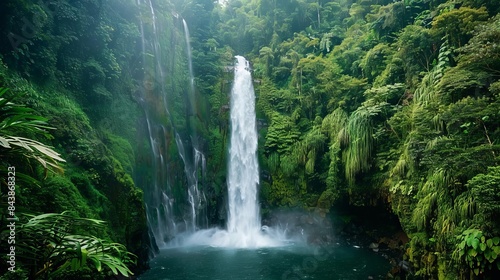 serene waterfall cascading through lush forest landscape nature photography