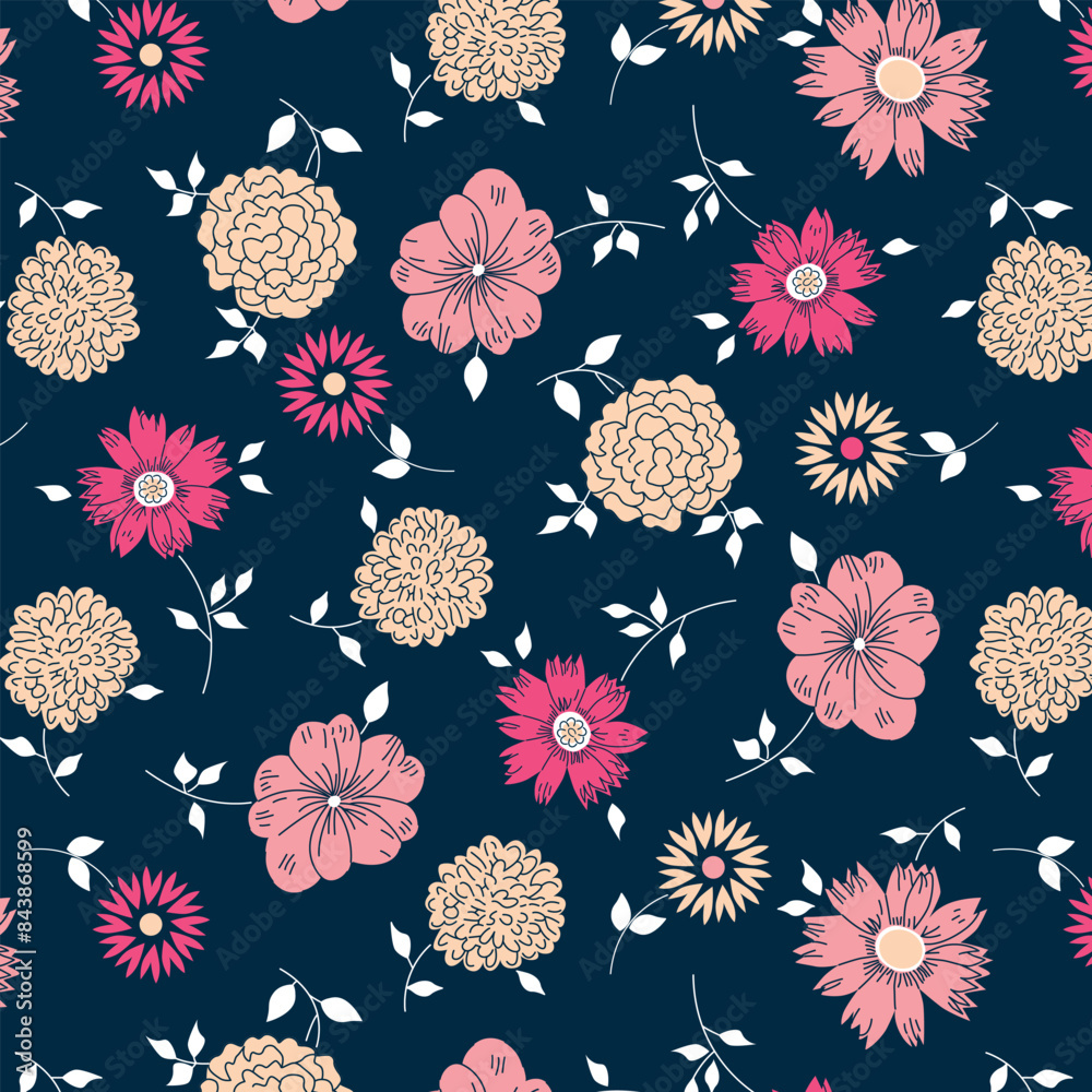 Fototapeta premium Dandelion, daisy and spring flowers pattern