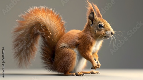 red squirrel in front of a grey background