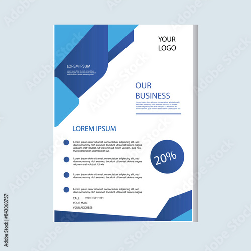 Flyer Template  vector design for Brochures, AnnualReport, Magazines, Poster, Corporate Presentation, Portfolio, Flyer, infographic, layout modern with blue color size A4, Front and back, Easy