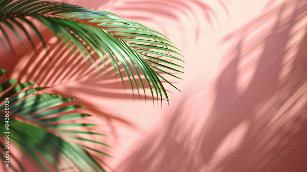 Blurred shadow from palm leaves on the light pink wall. Minimal abstract background for product presentation. Spring and summer.
Blurred shadow from palm leaves on the light pink wall. Minimal abstract background for product presentation. Spring and summer.