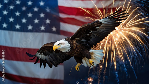 american bald eagle and american flag