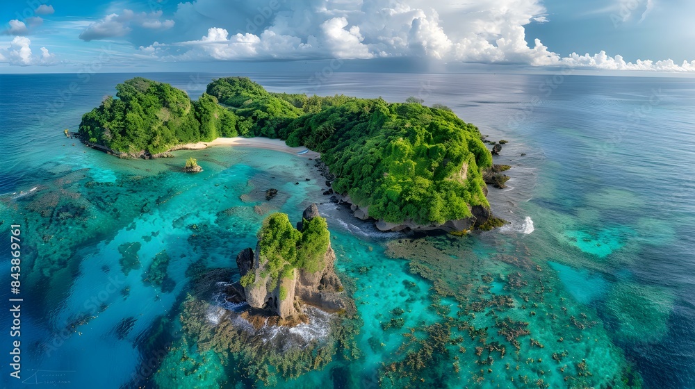 Fototapeta premium Tropical island with lush vegetation picture