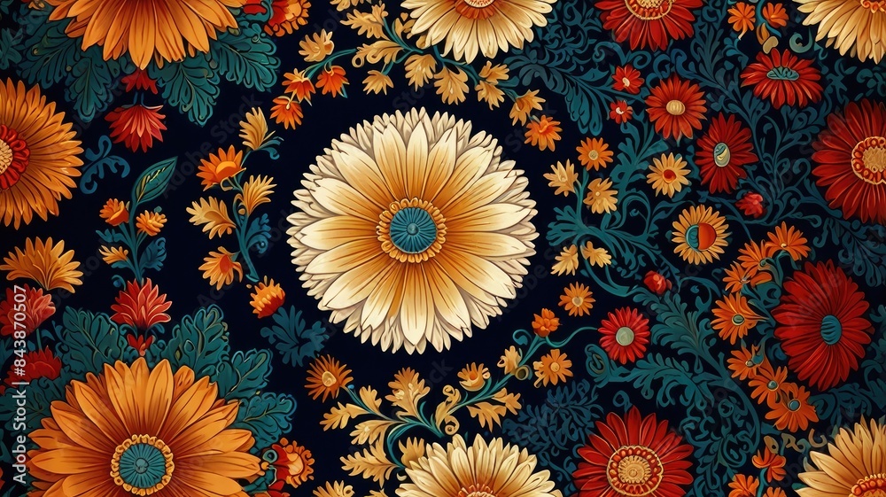brocade fabric with daisy vector pattern