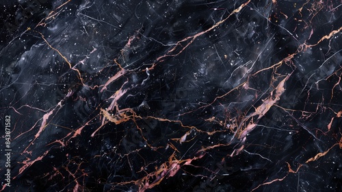 Elegant Black Marble Texture with Pink Veins and Abstract Pattern