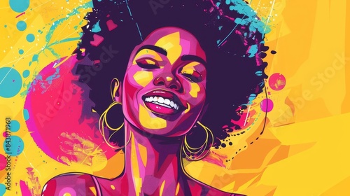 stylish african american woman with happy smile colorful fashion illustration