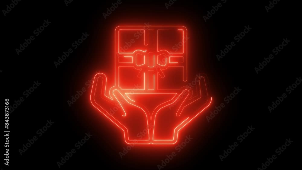 Neon Glowing Hands Holding Gift Box Icon - Bright Blue Light Symbol Illustration for Charity and Giving Campaigns. Shining Hands with Gift Box Art in Vibrant Neon Style, Perfect for Donations. Neon Glowing Hands Holding Gift Box Icon - Bright Blue Light Symbol Illustration for Charity and Giving Campaigns. Shining Hands with Gift Box Art in Vibrant Neon Style, Perfect for Donations.