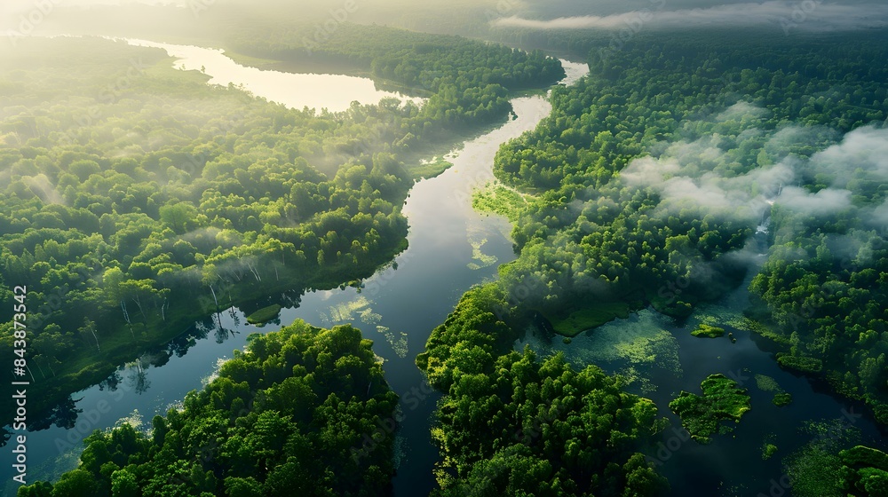 Lush green forests with winding Lush green forests with winding
