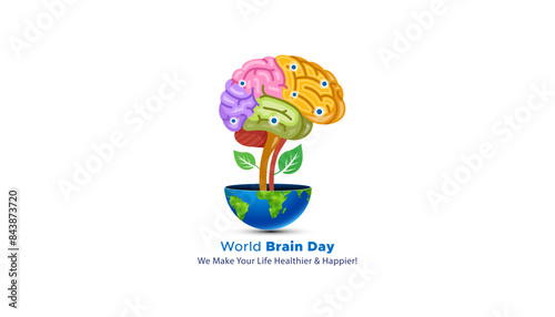 World Brain Day July 22nd. Neurological health and promote prevention. Vector illustration