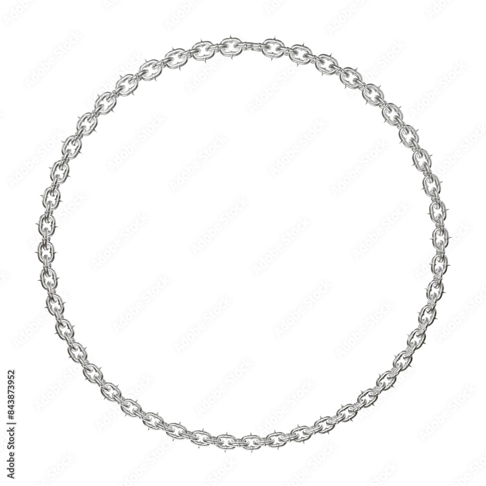 Interlocking Chains: Circular Design. 3D render features sharp-tipped metal chains, expertly interlocking to form a perfect circular frame (transparent PNG background). Interlocking Chains: Circular Design. 3D render features sharp-tipped metal chains, expertly interlocking to form a perfect circular frame (transparent PNG background).
