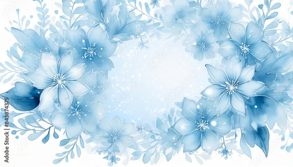 Snowflake floral frame mock up banner isolated on white, watercolor illustration of light Snowflake floral frame mock up banner isolated on white, watercolor illustration of light