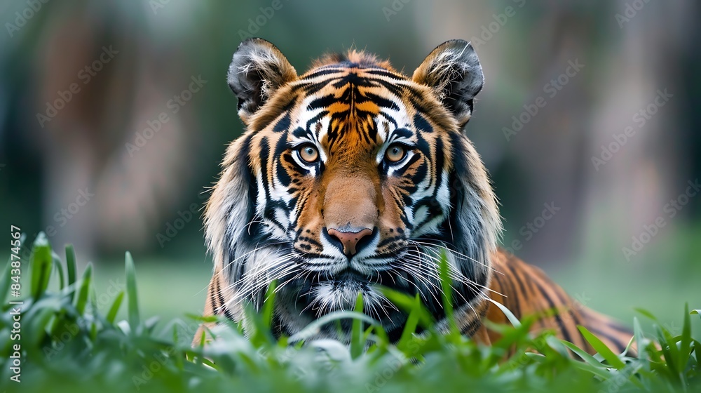 Obraz premium Tiger portrait on grass