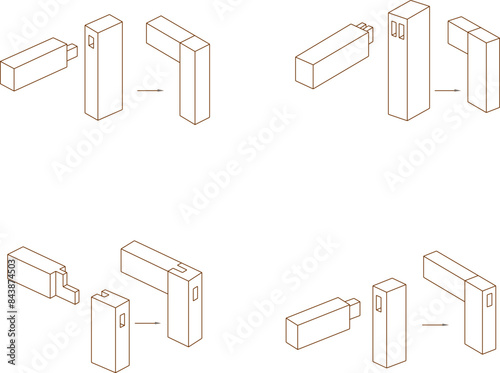 Sketch silhouette illustration vector drawing of cutout design details for wood joinery